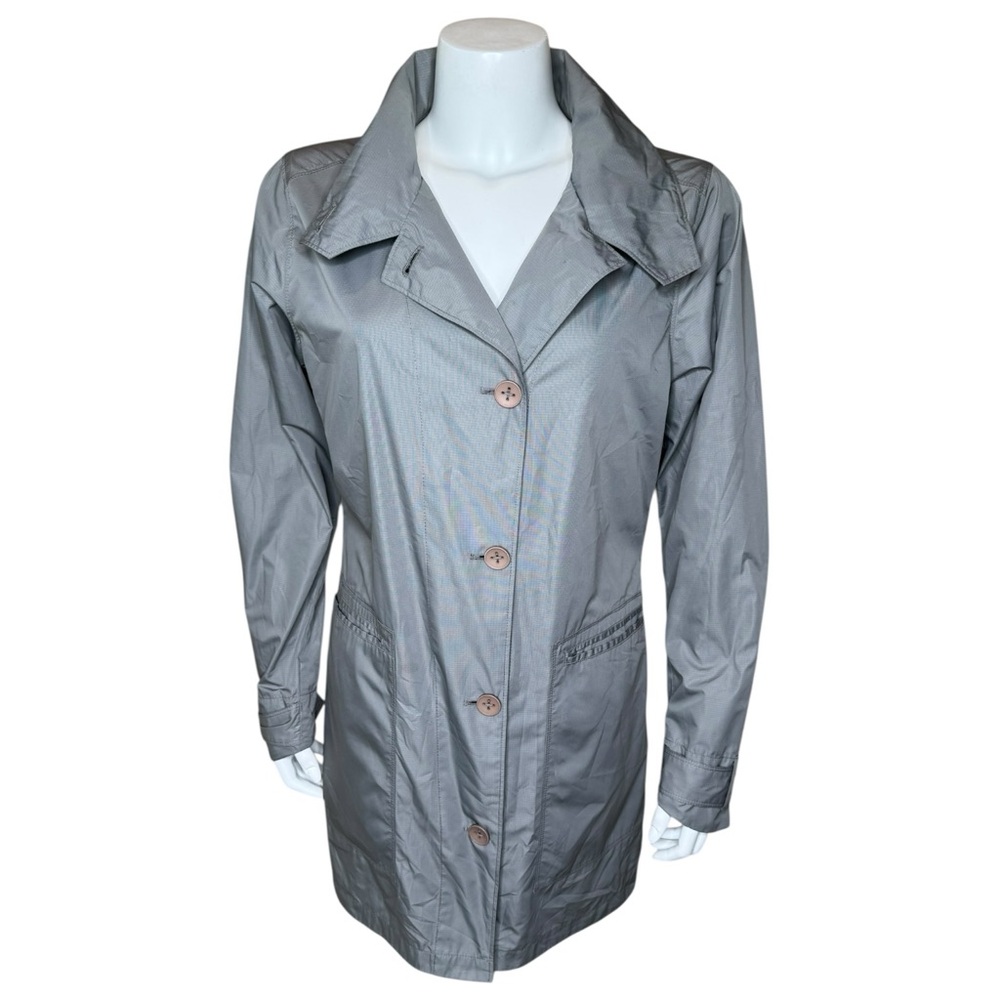 Nau Motil Trench Coat Rain Jacket M Water Repellant Lightweight Button Gray